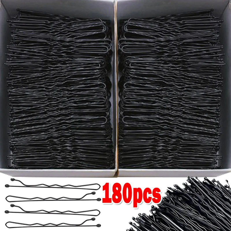 60/180pcs Black Hair Clips One-line Invisible Bobby Pin Disposable Headwear Metal Waved BB Hairpins Barrettes Headwear Hairgrips