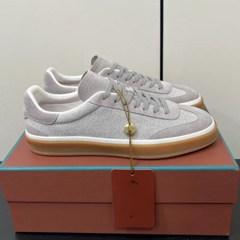 2026 Fashion Genuine Leather Men Sneakers Retro German Training Shoes Flat Laced Up Casual Shoes Splice Soft Flats Shoes for Men