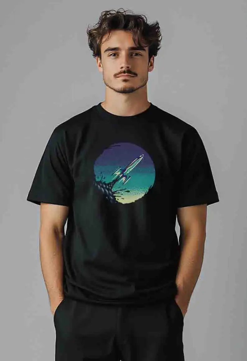 

Rocket Sky print T-shirt, T-shirt, printed, retro rocket, astronaut, outer space