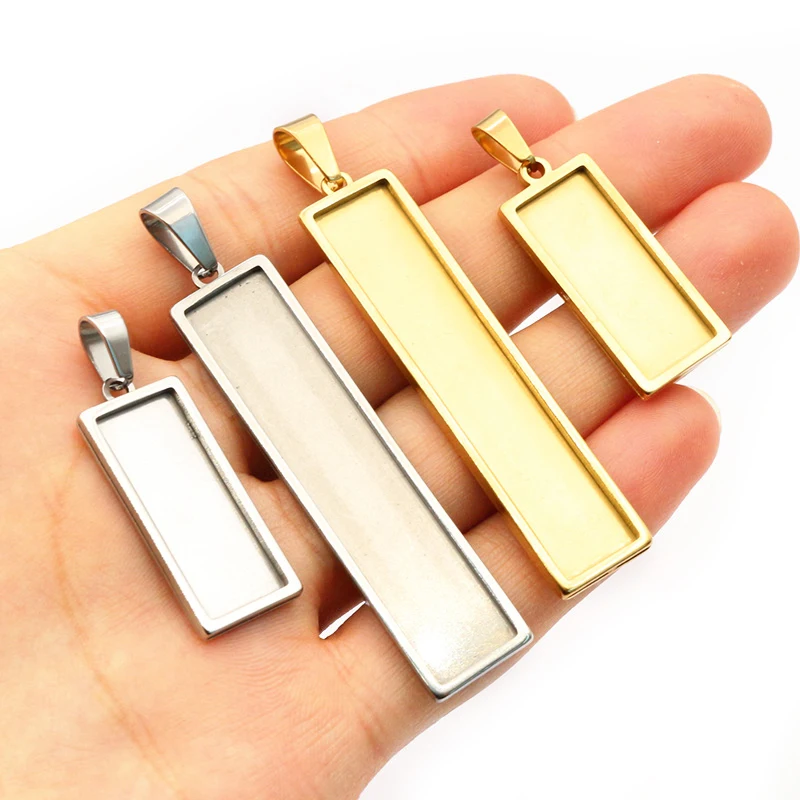 5pcs Stainless Steel 10x25mm 10x50mm Inner Size Rectangle Square Pendant Cabochon Blank Base Setting Tray for DIY Jewelry Making