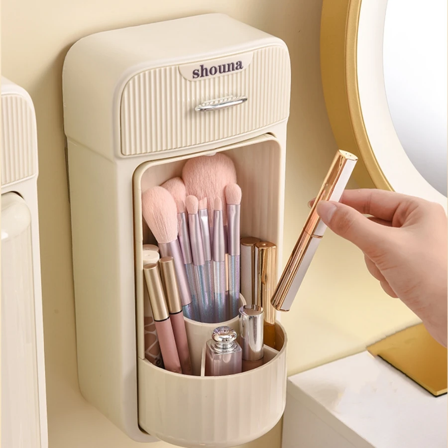 

Bathroom Wall Mounted Storage Box Lipstick Makeup Brush Waterproof Storage Rack Washbasin Wall Rotating Storage