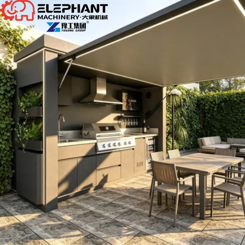 Outdoor Kitchen Cabinet Foldable Modular Chrome Plated Stainless Steel Construction With Remote Control Safety Protection
