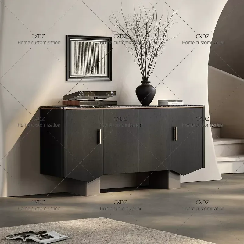Light Luxury Marble Dining Side Cabinet Retro Style Entrance Storage Locker with Artistic Design Sense for Home Decor