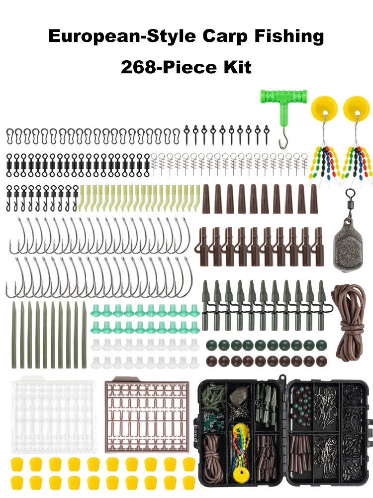 

Комплект снастей для еврокарпа, 268 шт., рыболовные снасти с защитой от запутывания дна для дикой/морской рыбалки с прочными крючками и грузилами