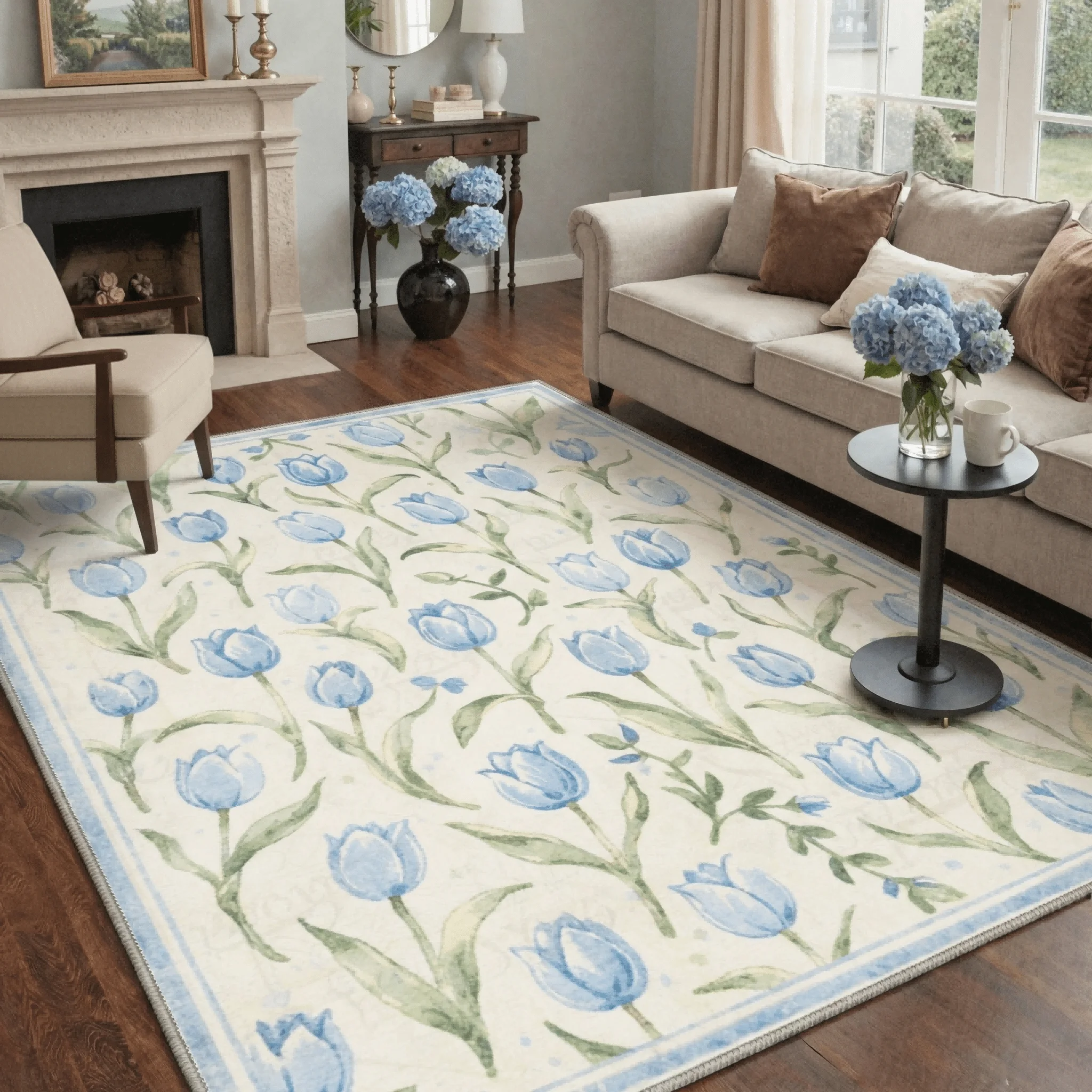 Fresh Flower Pattern Carpet Nordic Style Ground Covering For Study Reading Corner Retro Home Decoration Layer Protection Durable