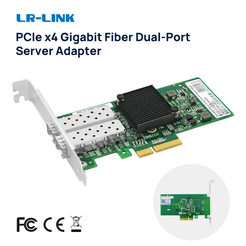 LREC9712HF-2SFP PCIe x4 محول خادم SFP ثنائي المنفذ 1G (Intel I350)