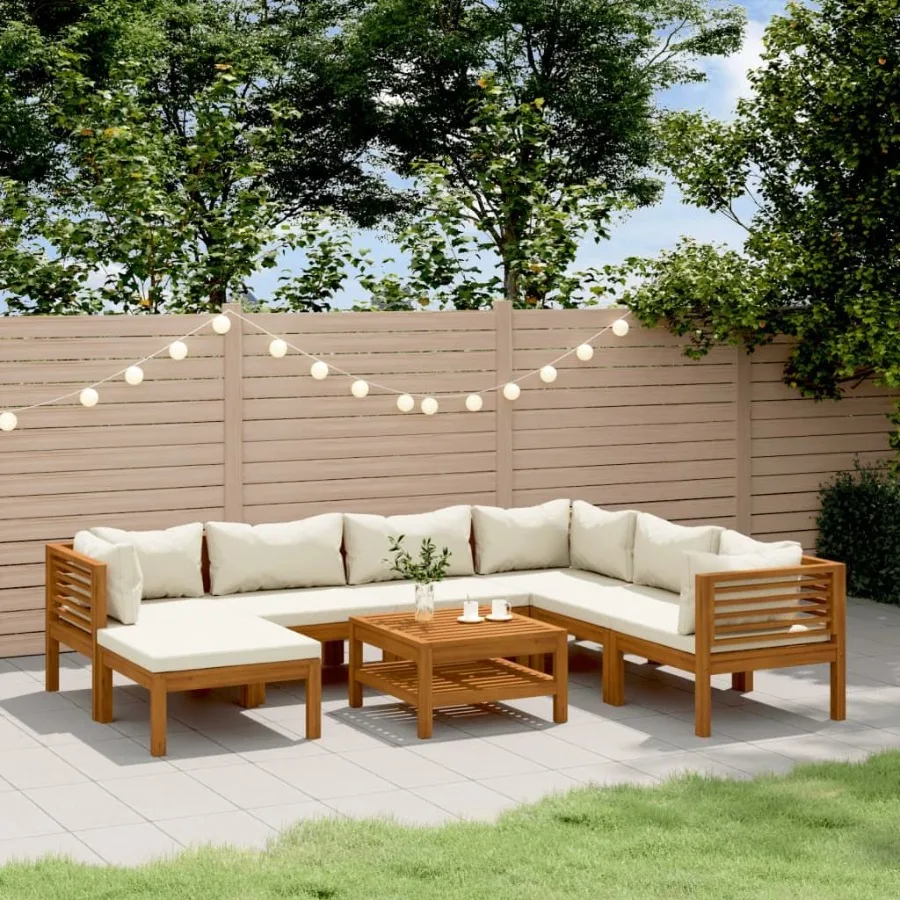 

8 Piece Patio Lounge Set with Cream Cushion Solid Acacia Wood