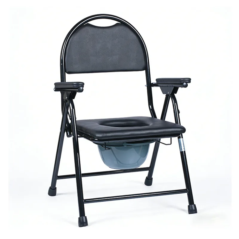 Adult Portable Toilet Chair Commode Foldable Wheeled Bathing Chair with Aluminum Alloy for Elderly Disabled