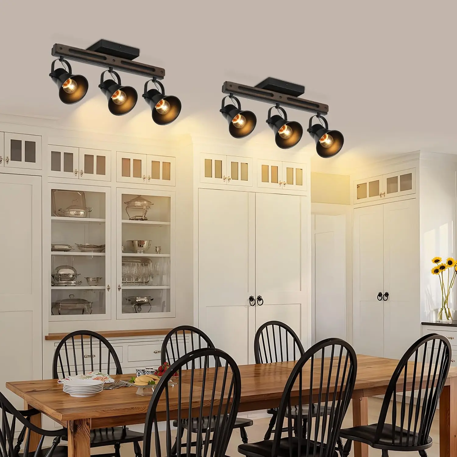 3-Light Farmhouse Industrial Track Lighting - Black Wall/Ceiling Mount w/ Adjustable Heads & E26 Base for Kitchen, Living Room &