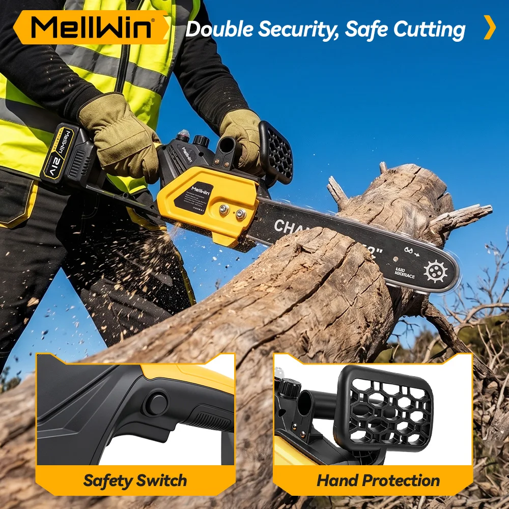 MELLWIN Electric Chainsaw 12 Inch Brushless Automatic Oiler Cordless Wood Cutting Logging Saw Tool for Makita 18V Battery Pin - Image 4