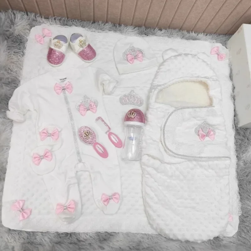 Ins Handmade Baby Swaddle Set Newbaby Gift Onesie Climbing Clothes High-end Gift Box Set Custom Newborn Baptism Clothes