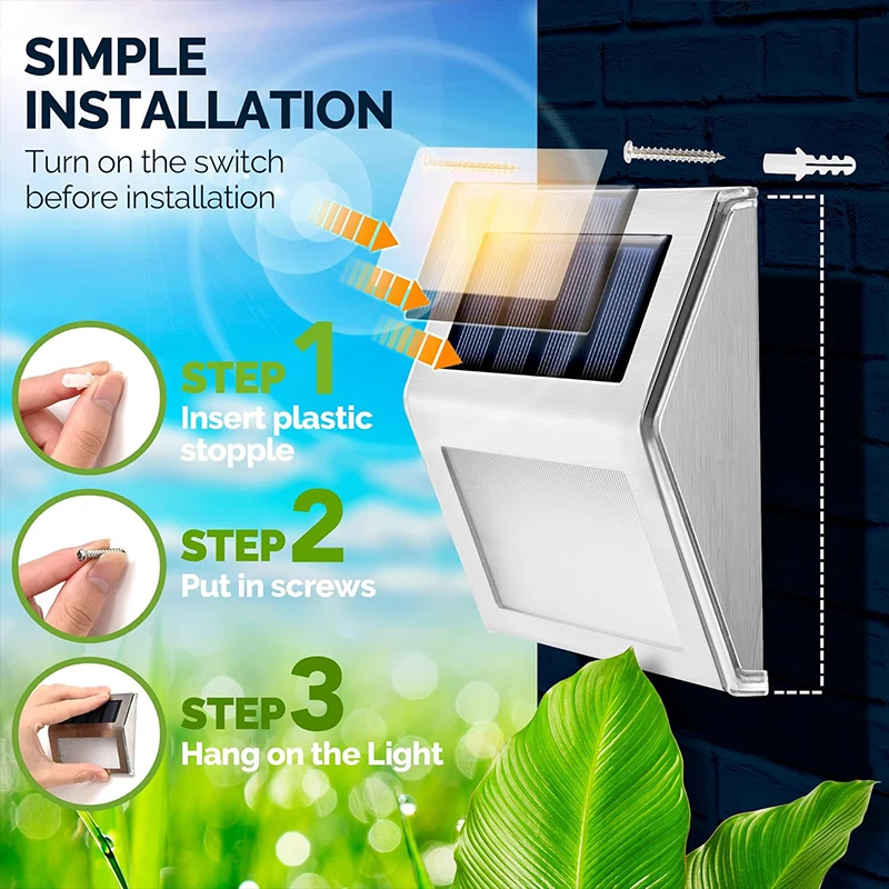 أضواء السياج الشمسية LED في الهواء الطلق أضواء للأرضيات مقاوم للماء خطوة الإضاءة لدرج درج فناء الشرفة مسار الممشى حديقة