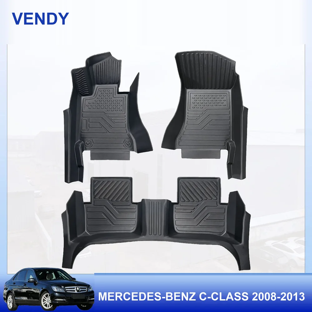 TPE Car Floor Mats Custom Fit for Mercedes-Benz C-Class 2008-2013 Left Hand Drive Full Set All Weather Waterproof Easy to Clean