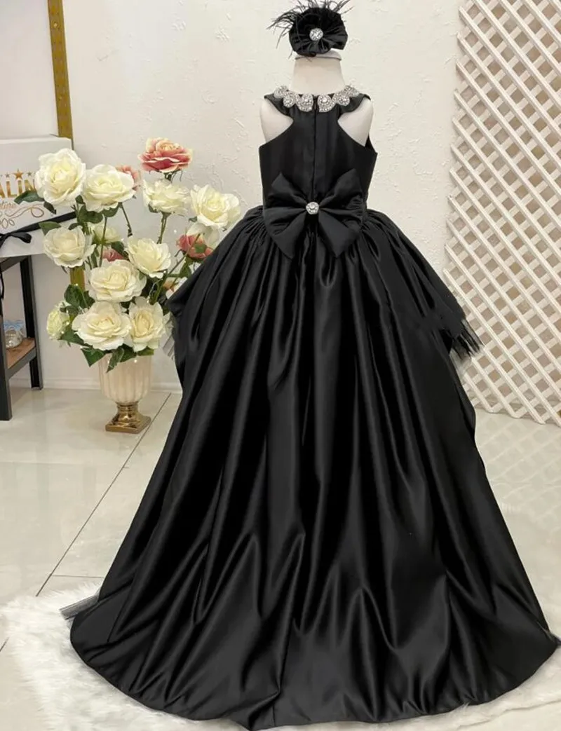 Black Puffy Princess Dress Long Skirted Baby Girl Birthday Party Gown High-Low Flower Girl Dress Christmas Prom Gown