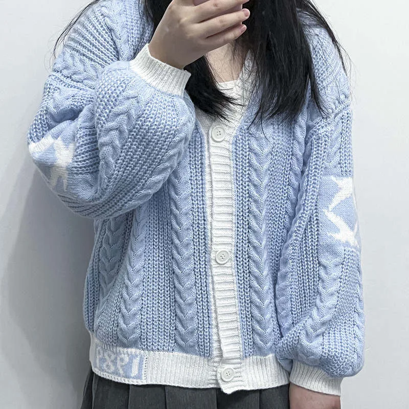 

Hawlife Blue Knitted Long Sleeve Cardigan 05