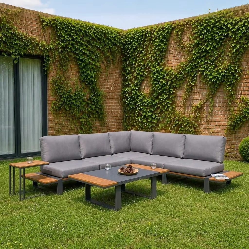 du- Fashionable and Minimalist Zen Sofa 7 Pcs Set Home Exterior Teak Aluminum Sofa Set Modern