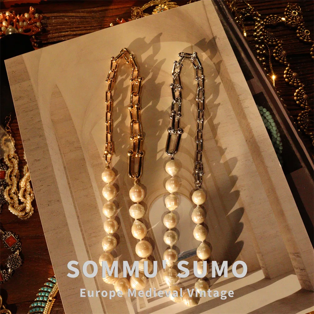 

European and American Design Sense Exaggerated Gradual Change Horseshoe Natural Pearl Necklace