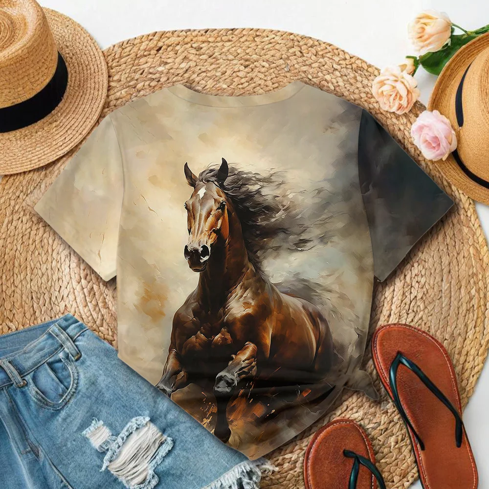 تي شيرت نسائي صيفي رائج البيع لعام 2025 أنيق مطبوع ثلاثي الأبعاد بأكمام قصيرة تي شيرت نسائي ملابس الشارع