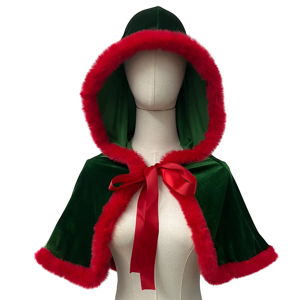Christmas Cosplay Cape Set Santa Claus Velvet Red Green Cloak Women's Holiday Dress Up Gift Box Xmas Gifts for Girls