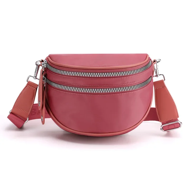 Elegant Solid Colour Waterproof Nylon Fanny Packs For Women Large Capacity Waist Bag Female Waist Pack Crossbody Chest Bag 2024