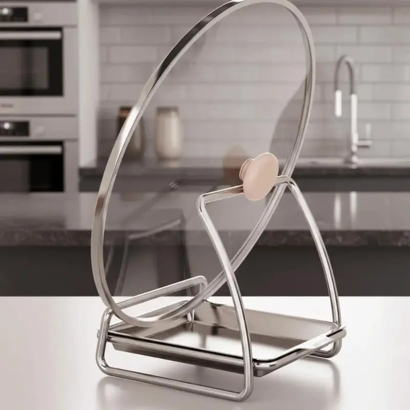 Stainless Steel Pot Lid Rack Sturdy Modern Spoon Rest Shelf Rust Proof Non-Tipping Kitchen Storage Rack Cutting Board Storage