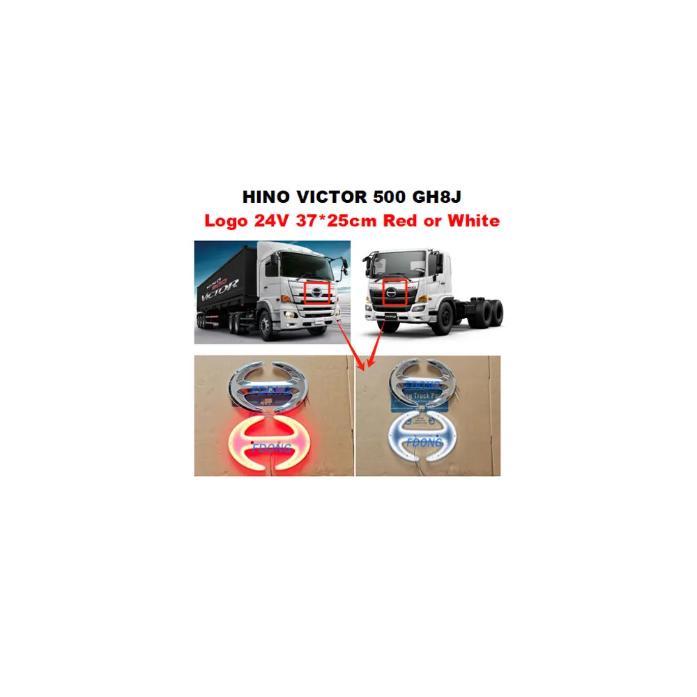 FDONG Red or White Luminous Sign Logo 24V 37*25cm 1 Pc for HINO VICTOR 500 GH8J