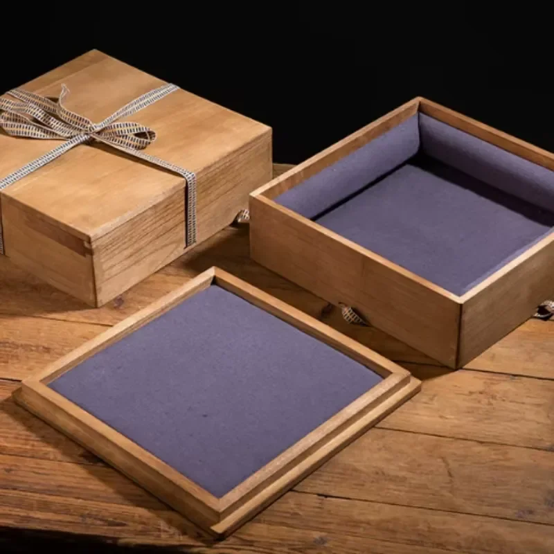 Retro Paulownia Wood Storage Box for Tea Cake Trophy Photo Frame Book Pot Plate Gift Empty Container Organizer Display Case