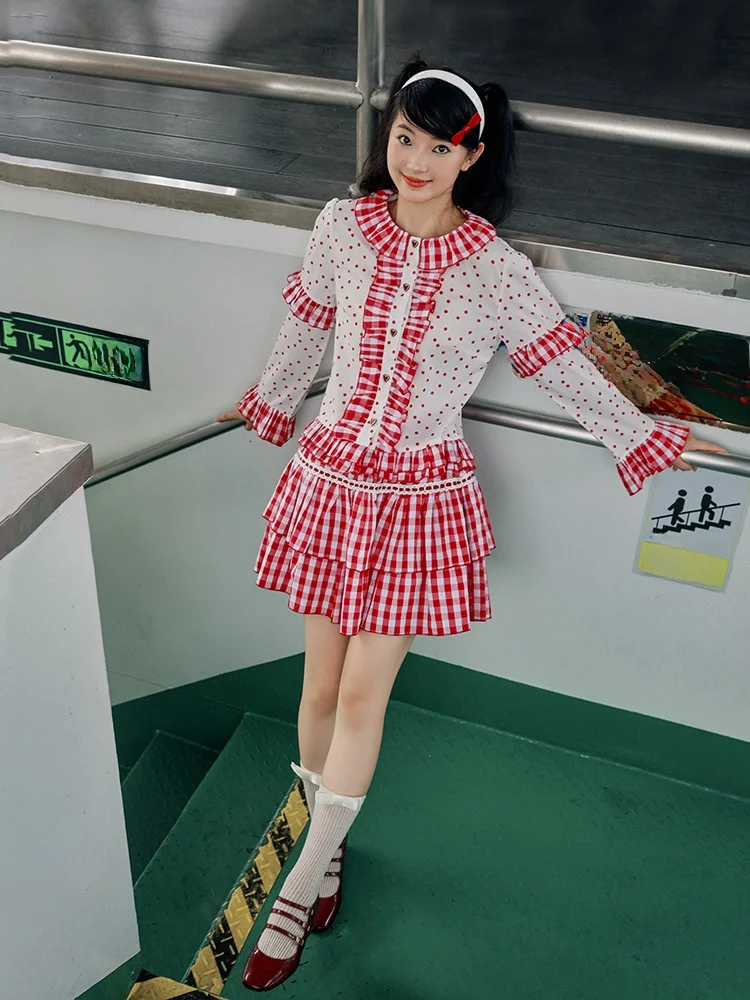 

Original Design Retro Plaid Long Sleeve Shirt Dress Elegant Ladylike Style Bubble Sleeve Straight Cut Autumn Fashion Women's ...