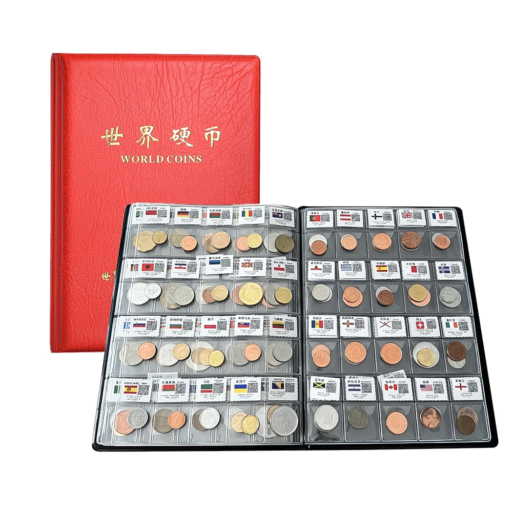 120 Countries World Coin Collection Album with National Flags Leatherette Coins Storage Book Geography Educational Hobby Gift