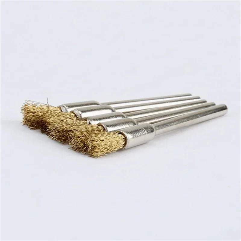 5Pcs Pencil Brushes Copper Wire Mounted Wire Wheel 3.17mm Shank Mandrel Set for Polishing Cleaning Deburring Power Rotary Tools