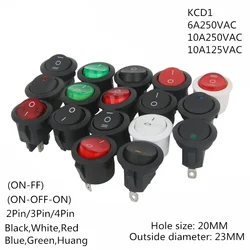 1PCS ON/OFF Round Rocker Switch LED illuminated Car 12V 24V / 6A 250V / 10A 125V 2/3/4PIN Switch 20MM