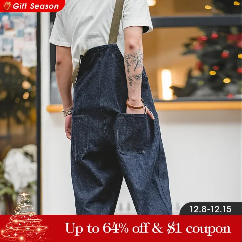 Maden Unisex Denim Overalls Vintage Jumpsuits Baggy Navy Deck Overalls For Female Male Wide-leg Oversize Jeans Couple Clothing