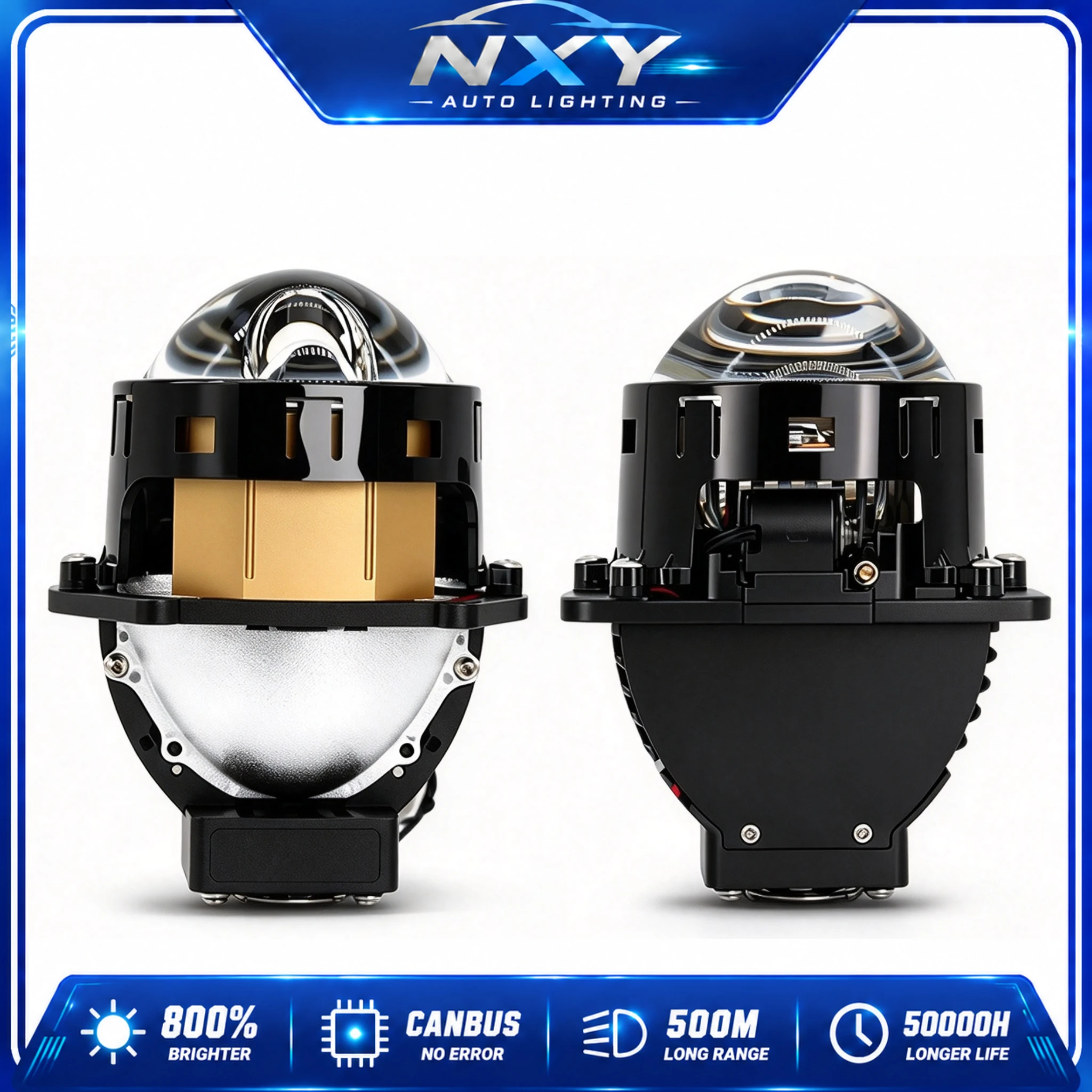 NXY T1 3 Inch 77W Bi LED Projector Lens Single Laser Beam Triple Cup High Low Beam Car Headlight Retrofit Upgrade Lighting