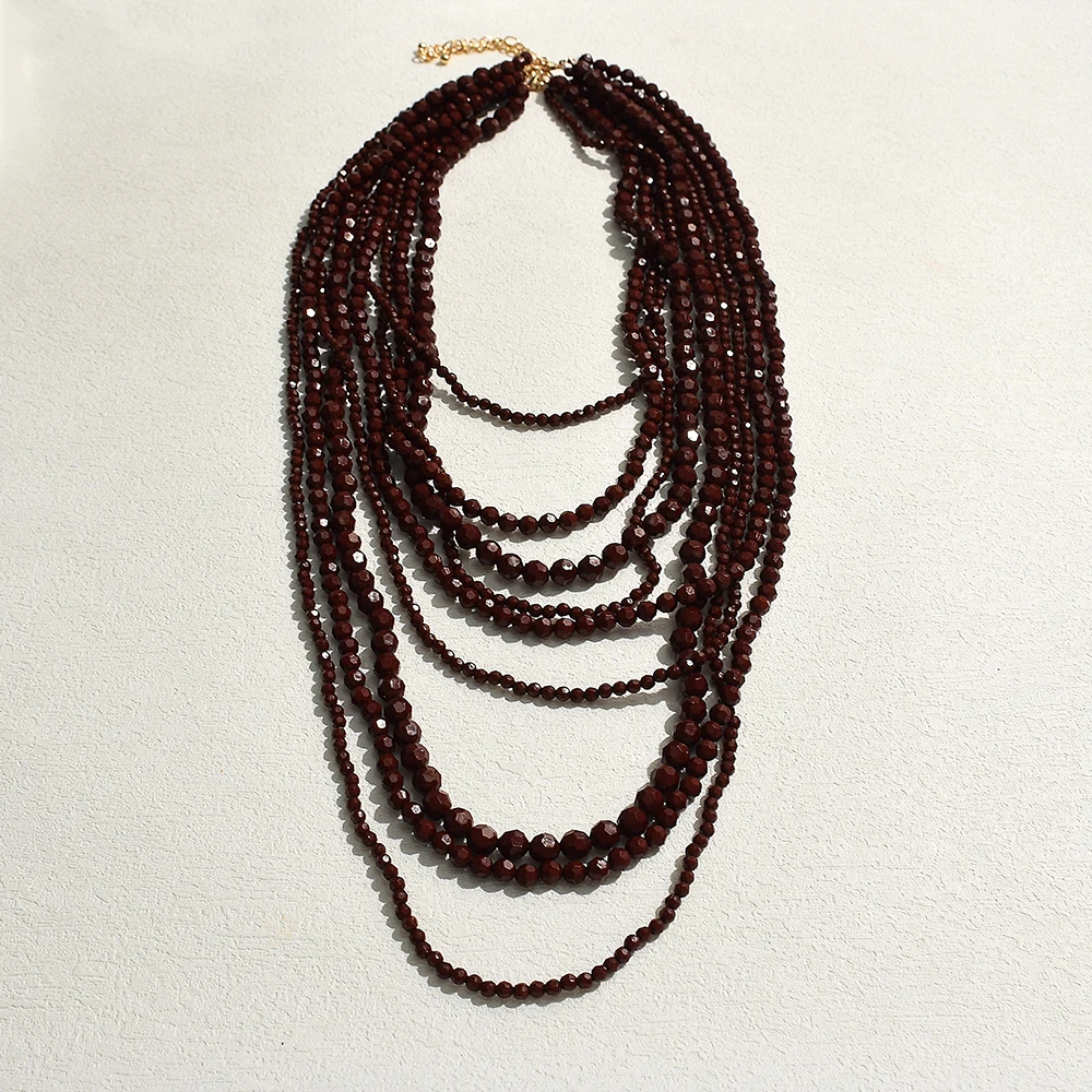 

Bohemian Multi Layer Handmade Beaded Necklaces for Women Exaggerated Red Green Waterfall Beads Pendant Necklace Party Jewelry