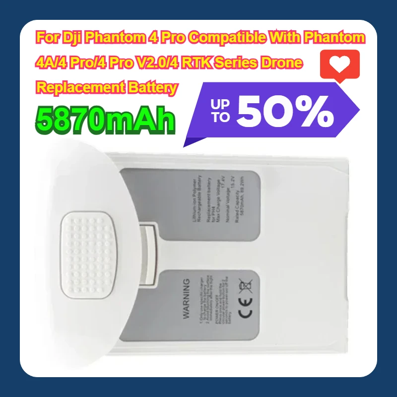 

For Dji Phantom 4 Pro Compatible With Phantom 4A/4 Pro/4 Pro V2.0/4 RTK Series Drone 5870mAh Replacement Battery