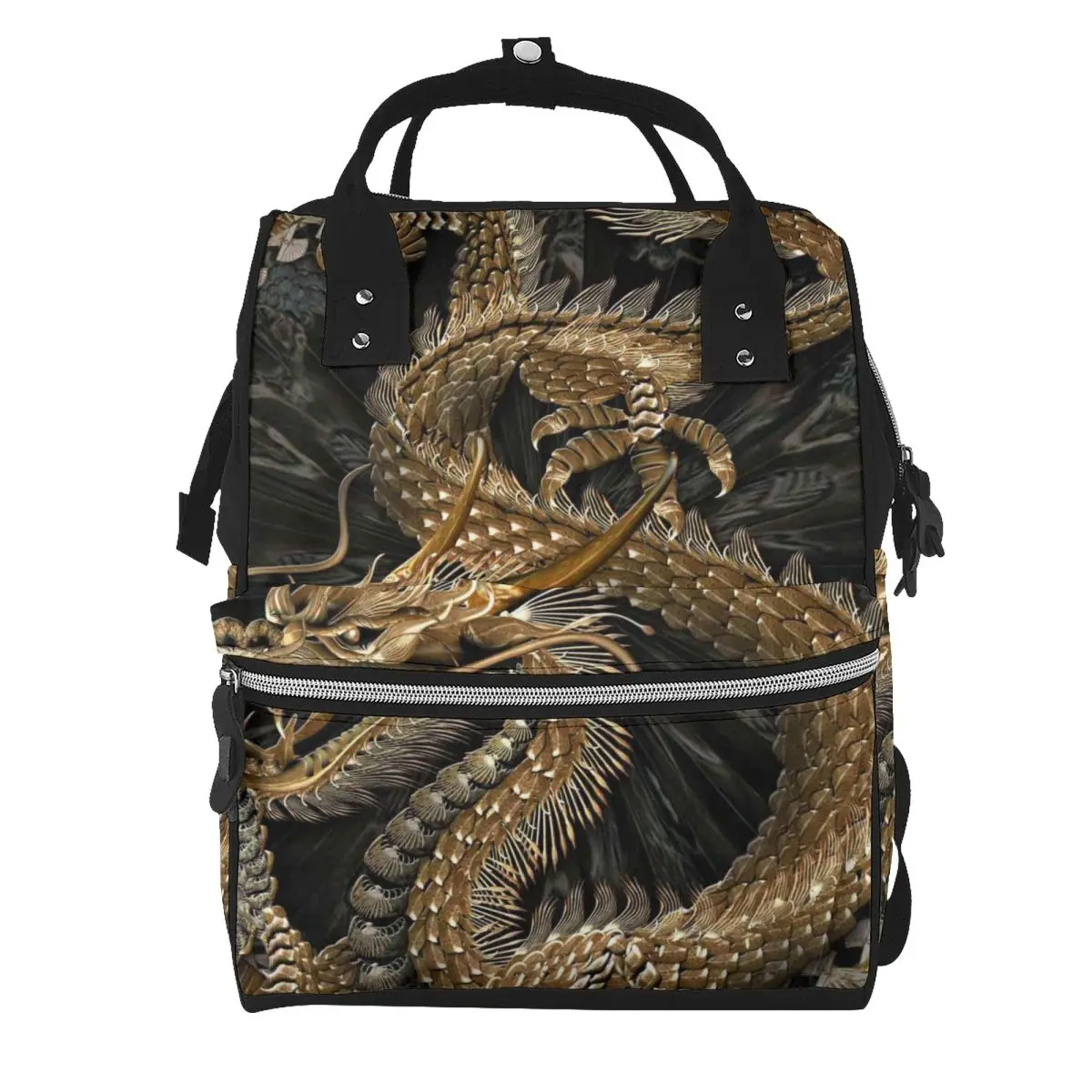 Chinese Traditional Golden Dragon Student Backpack School Bag Hiking Travel Daypack for Men Women Bookbag Shoulder Bags