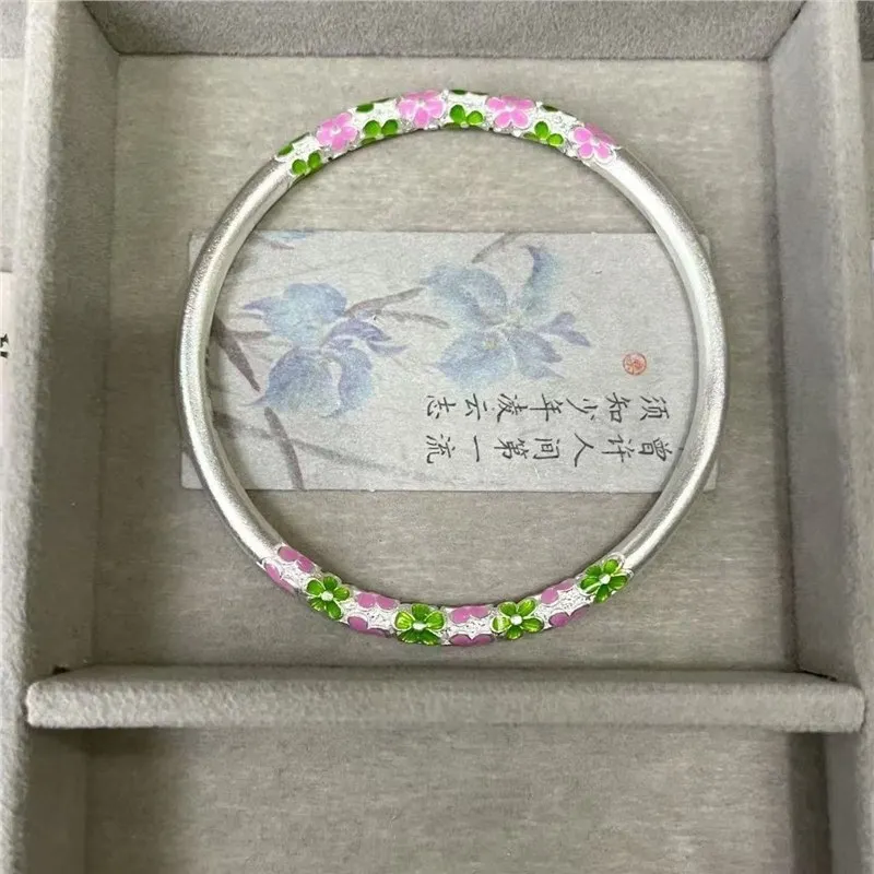 

9999 Enamel Plum Blossom Closed Mouth 'S Silver Bracelet Young Women Ancient Style