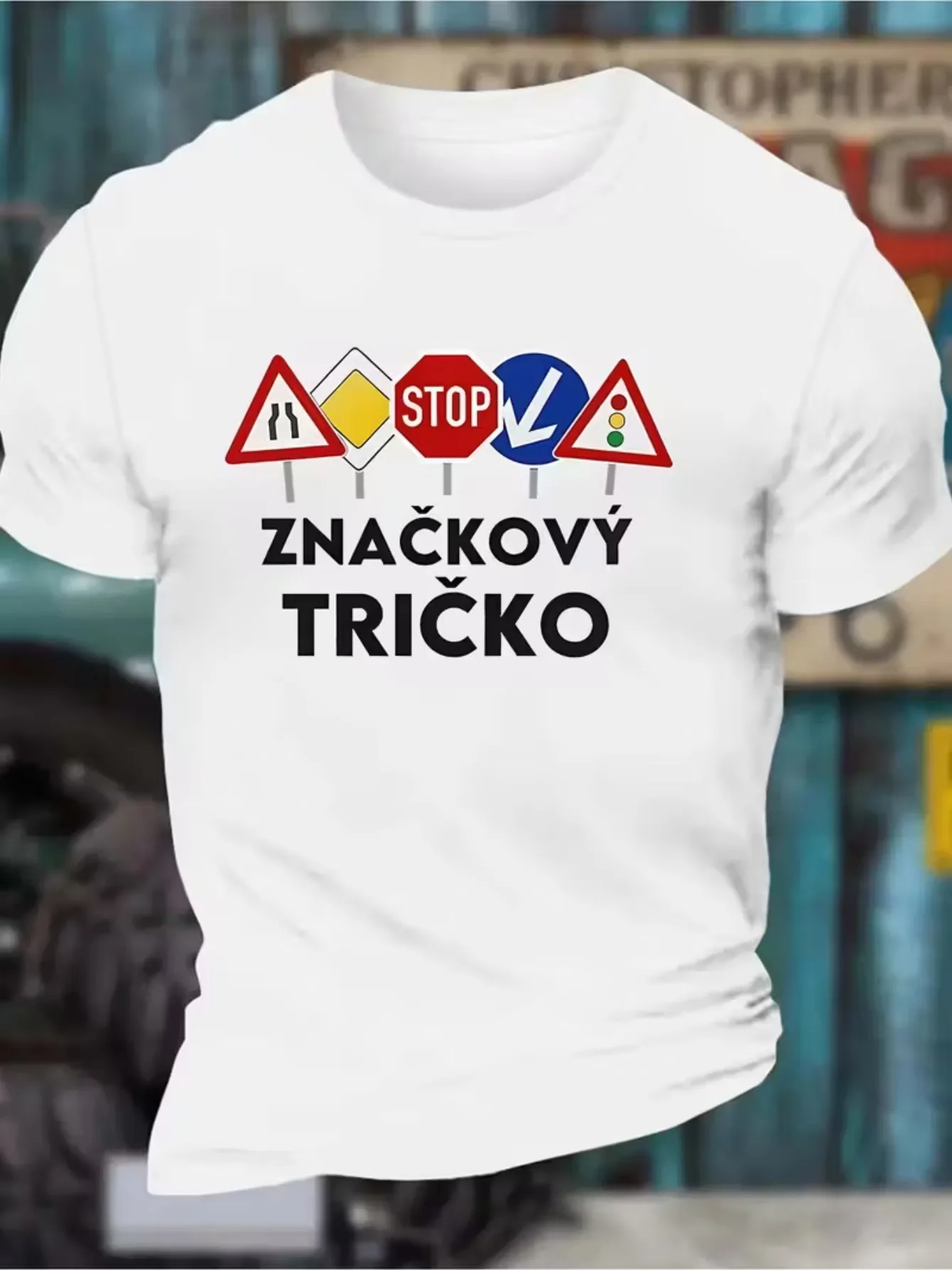 Men's T-Shirt with Fun Traffic Sign Print + 