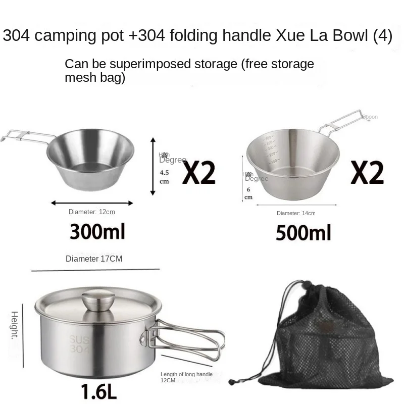 Pot 304 Stainless Steel Outdoor Kettle Cookware Camping Equipment Picnic Supplies