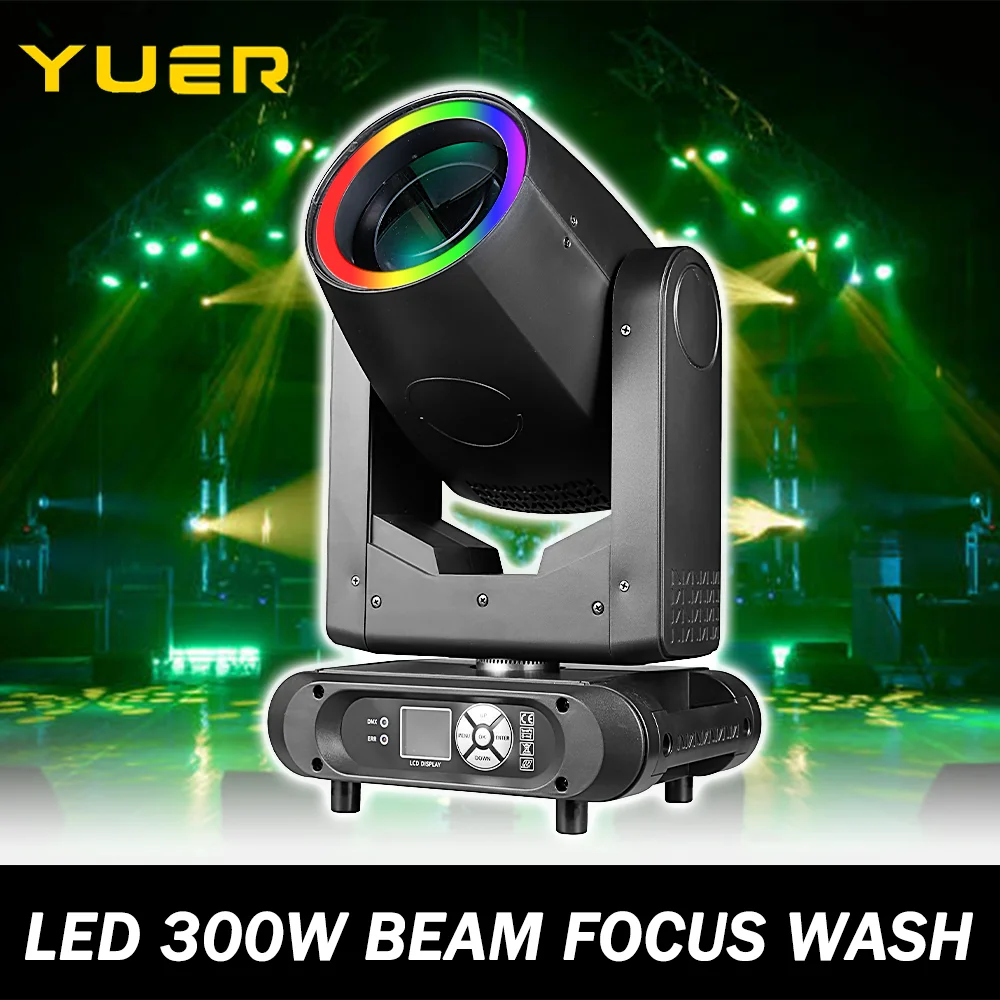 

300W LED Beam Moving Head Light with Ring 8+18 Prisms focus Rainbow wash effect DMX512 for DJ Disco Party show Club Wedding