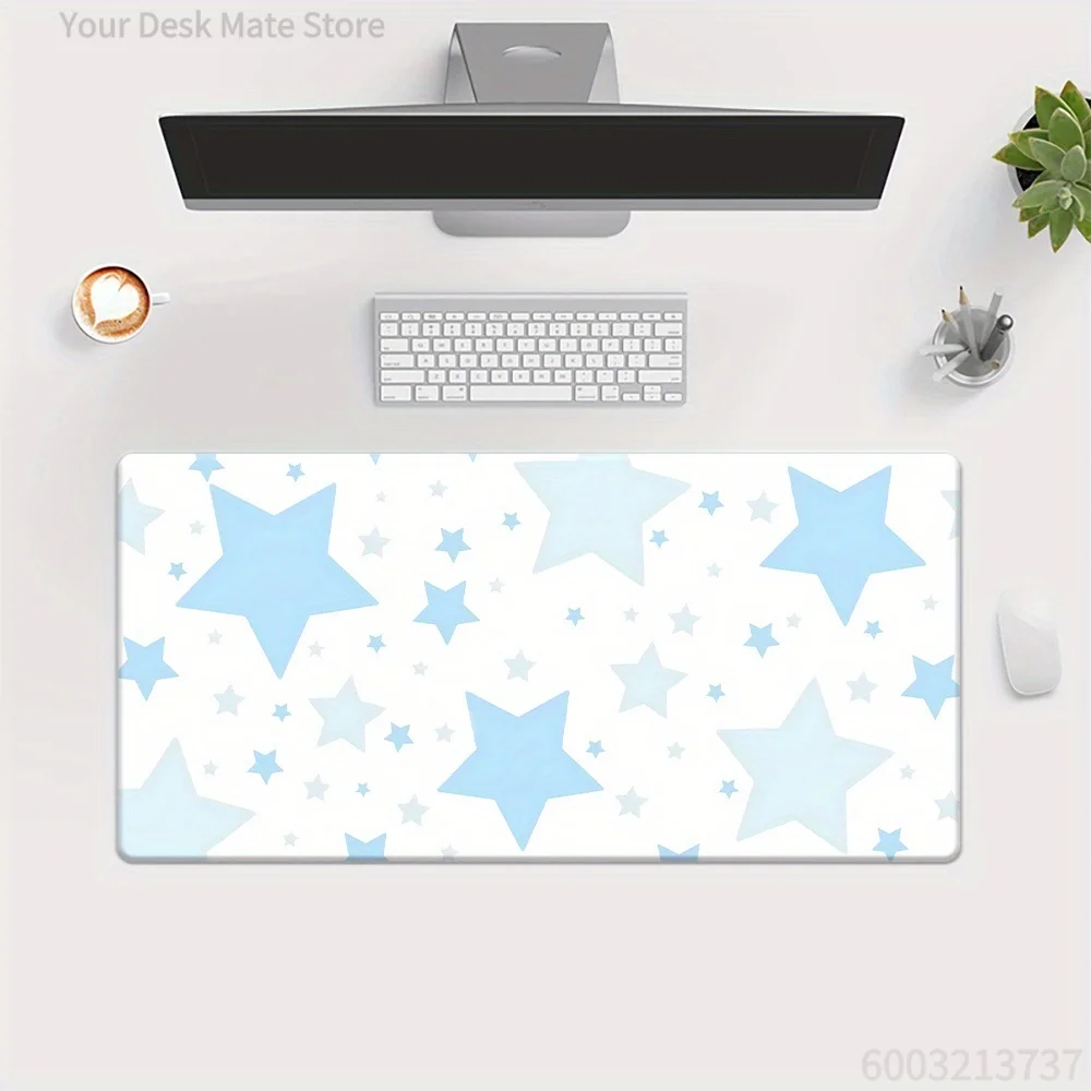Large Aesthetic Desk Mat Simple Floral Star Bow Print Non‑Slip Mouse Pad for Gaming Laptop Office Table Home Decoration