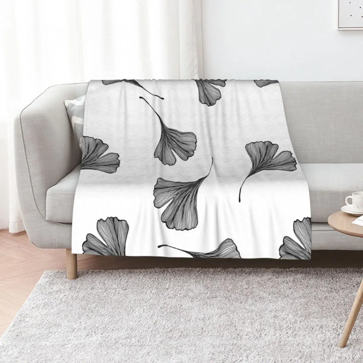Line art ginkgo leaf Throw Blanket Bed Sofas For Decorative Sofa for babies Luxury Brand Sofa Throw Blankets
