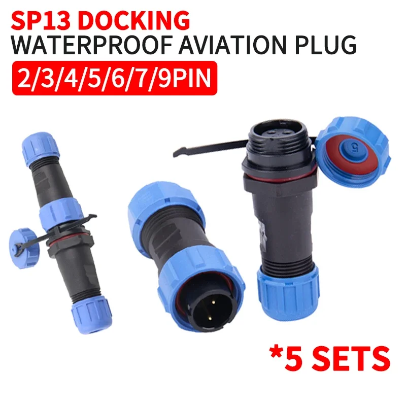 

5 Sets SP13 IP68 aviation plug socket connector 2/3/4/5/6/7/9PIN male female butt joint waterproof