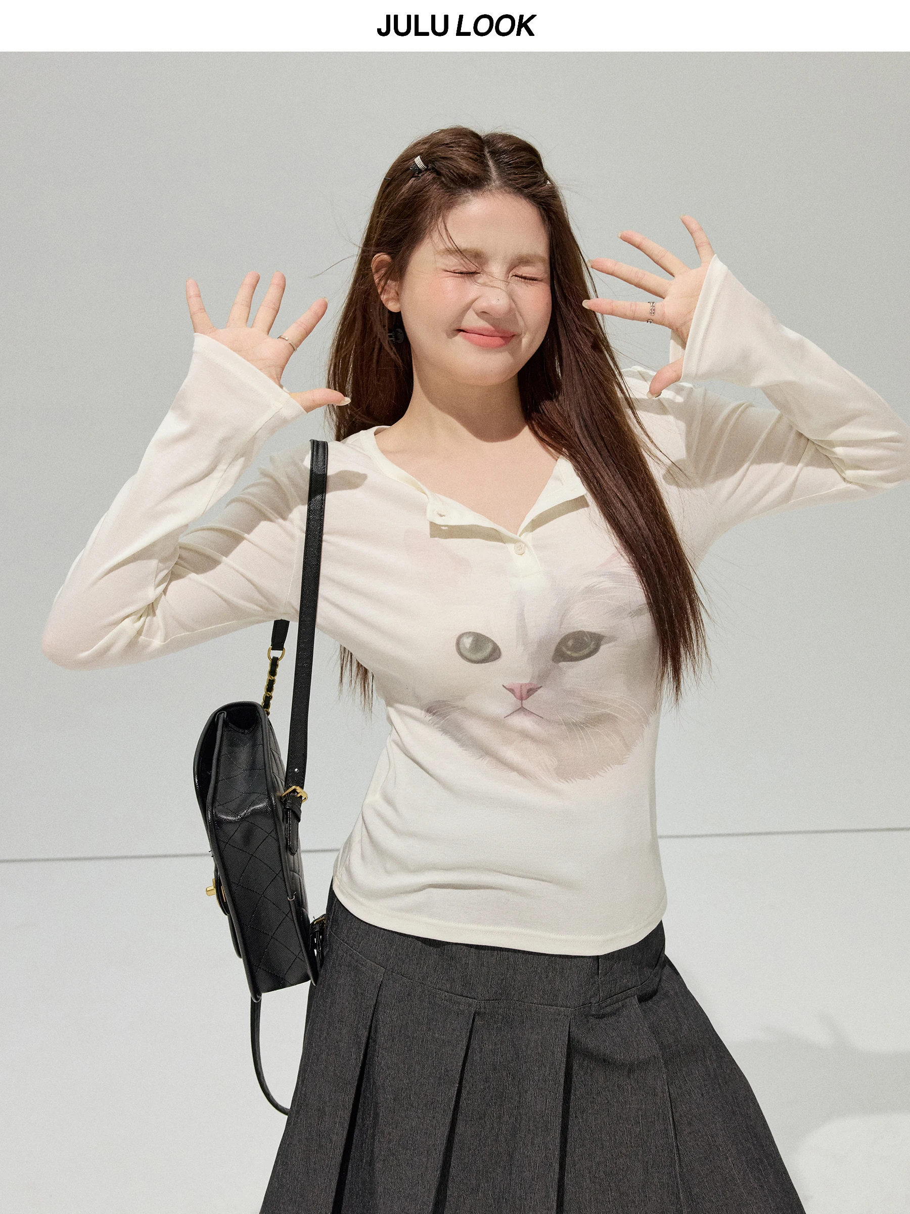 

JULULOOK Soft Cute Long Sve T-irt plus Size Women's Printed gen Top Spring Regular Fit Comfortable Inner Wear