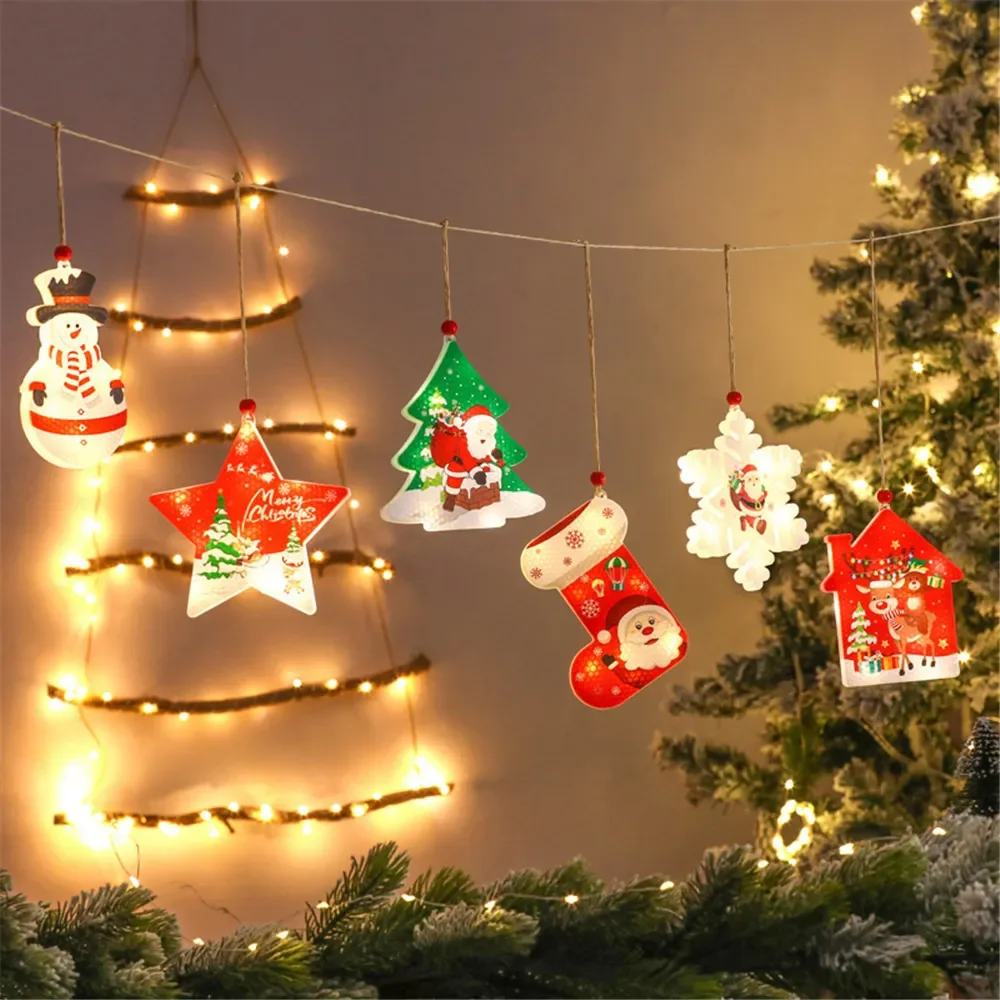 Christmas Tree Light Window Lamp Hanging Ornament Santa Claus Decoration Lights Star Snowman Indoor Lights Outdoor Tree Decor