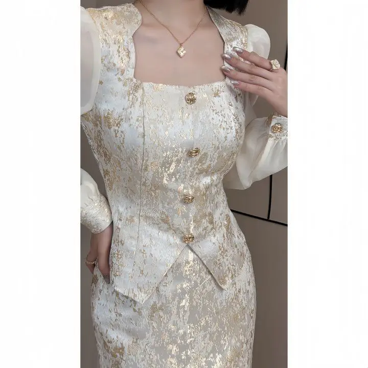 

Комплект из двух предметов: юбка и топ в стиле французского костюма, осенняя новинка, легкий люкс, элегантный комплект для женщин