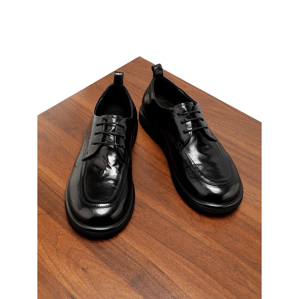 Men's Formal Cowhide Leather Derby Shoes Vintage Round Toe Business Formal Dress Shoes Genuine Calfskin Breathable Summer