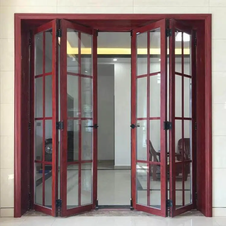 Compact Bedroom Left and Right Folding Door Noise Reduction Aluminum Frame Glass Folding Doors Sliding Design Fold Able Doors