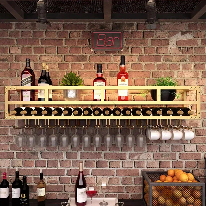 Bar Cabinet Luxury Glass Living Room Wine Organizer With Light Led Shelf Wall Mounted Iron Rack Liqour Outdoor Garden Doors Home