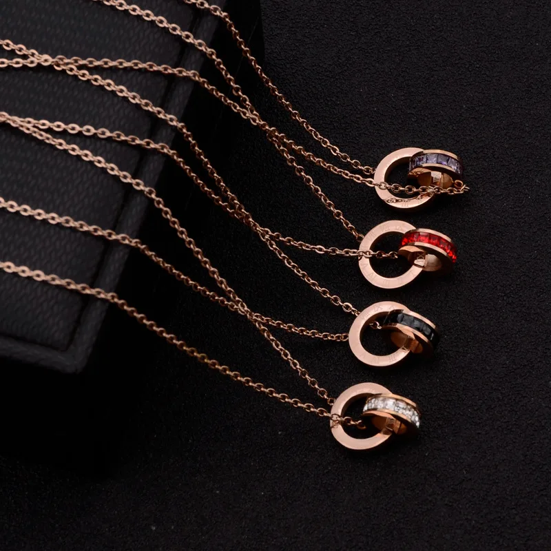 Roman Number Titanium Steel Necklace with Zircon 18K Gold Plated Waterproof Non-Tarnish Chains Jewelry Suitable for Women Girls